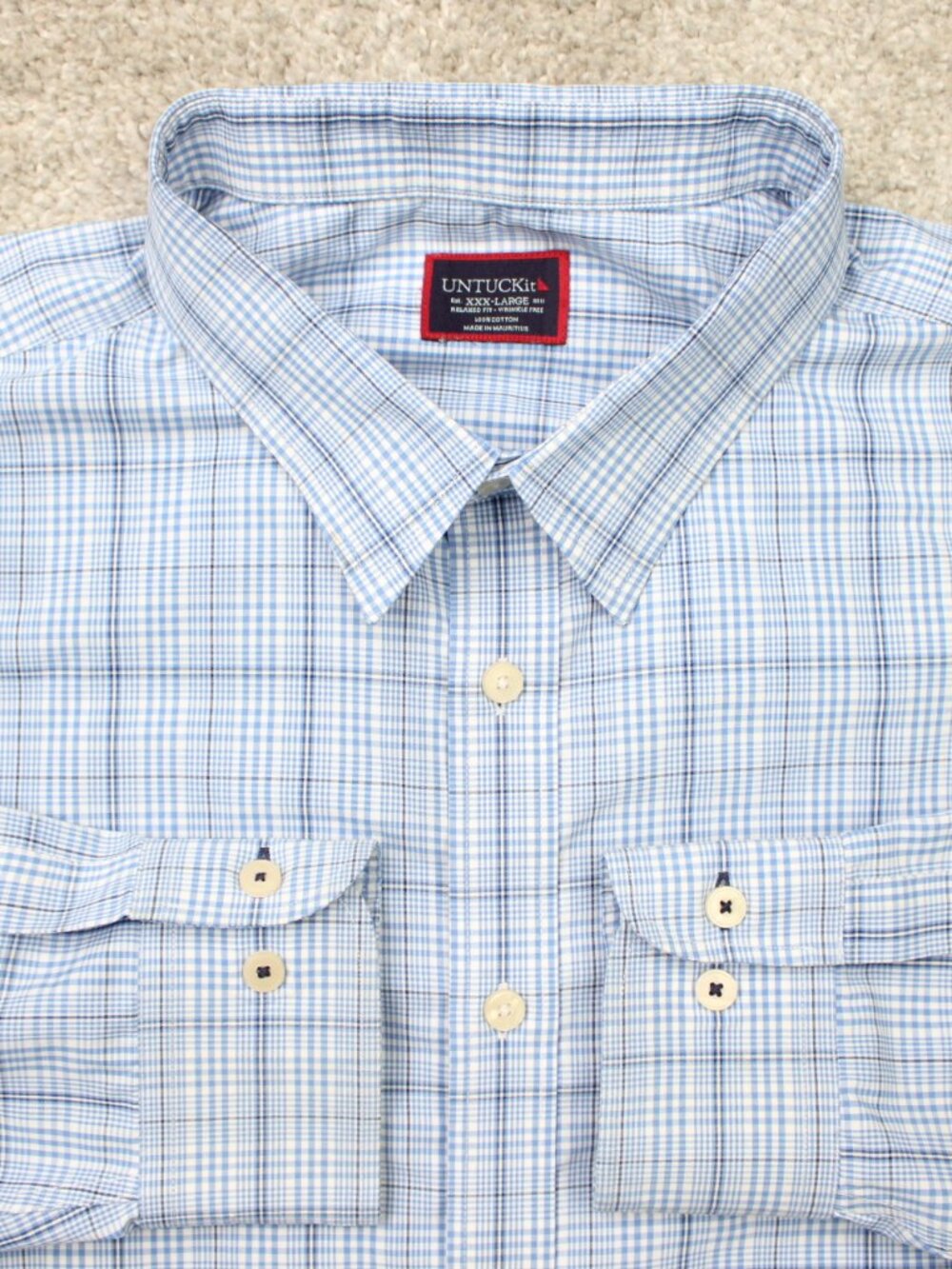 UNTUCKit Durbanville Shirt Men 3XL XXXL Blue Relaxed fit Wrinkle Free Cotton L/S